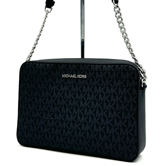 Michael Kors Large Jet Set Item EW Crossbody Bag Black Signature - Picture 1 of 9
